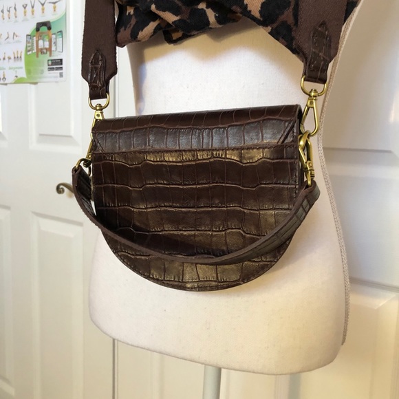 Madewell Brown Leather Crocodile Embossed Mini Handbag NWT Crossbody - Picture 5 of 15